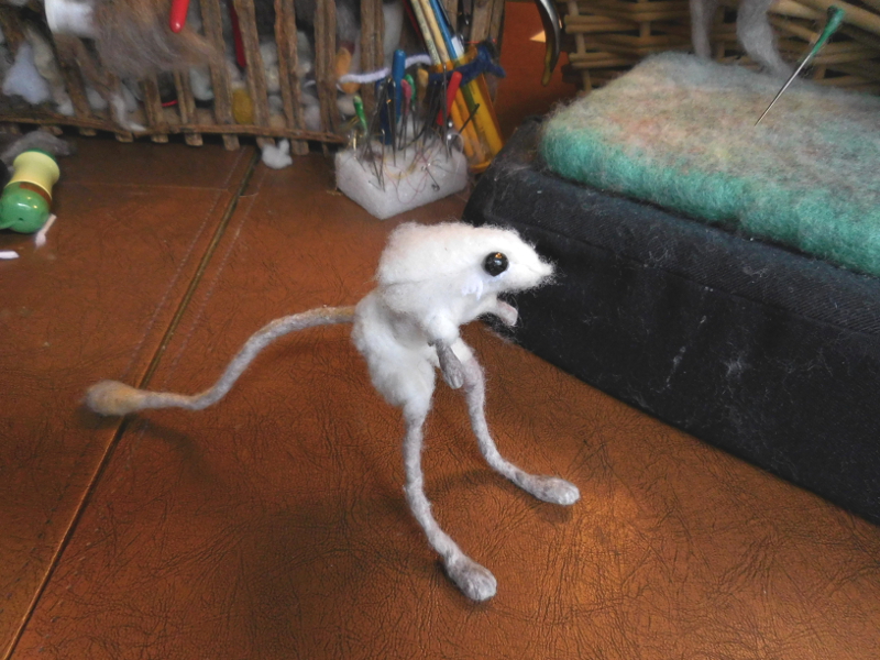 Since this is a jerboa and not a frog, the eyes need more core wool to put them lower in the skull. Pic #21